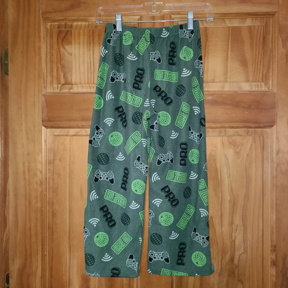 5/$30 Boys Cuddl Duds Green Gaming Theme Fleece Pajama Pants